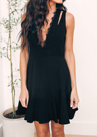 Solid Lace Splicing Deep V-Neck Mini Dress without Necklace