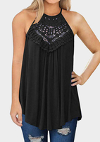 Solid Lace Splicing Spaghetti Strap Camisole - Black