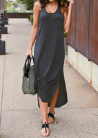 Solid O-Neck Sleeveless Pocket Maxi Dress - Dark Grey