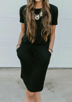 Solid Pocket Casual Dress without Necklace - Black