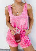 Solid Pocket Drawstring Romper without Necklace - Pink