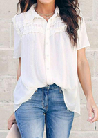 Solid Ruffled Button Shirt without Necklace - White