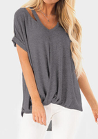 Solid Ruffled Hollow Out Blouse without Necklace - Gray