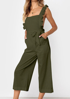 Solid Ruffled Pocket Jumpsuit without Necklace - Army Green
