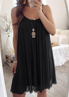Solid Sleeveless Mini Dress without Necklace - Black