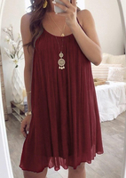 Solid Sleeveless Mini Dress without Necklace - Burgundy