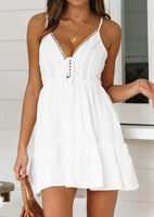 Solid Tie Spaghetti Strap Mini Dress without Necklace - White