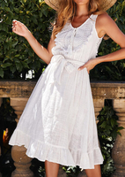 Solid Tie Tassel Casual Dress without Necklace - White