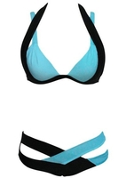 Splicing Color Block Criss-Cross Halter Bikini Set