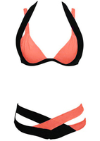 Splicing Color Block Criss-Cross Halter Sexy Bikini Set