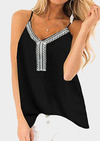 Splicing Spaghetti Strap Camisole without Necklace - Black