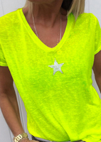 Star V-Neck Short Sleeve T-Shirt Tee - Light Green