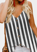 Striped Button Camisole without Necklace - Dark Grey