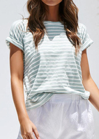 Striped O-Neck Short Sleeve T-Shirt Tee - Light Green