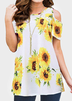 Sunflower Cold Shoulder Blouse without Necklace - White