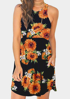 Sunflower Pocket Sleeveless Mini Dress without Necklace