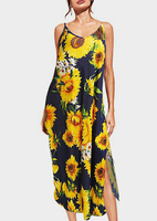 Sunflower Slit Spaghetti Strap Maxi Dress - Navy Blue