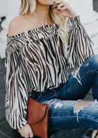 Zebra Pattern Off Shoulder Blouse without Necklace