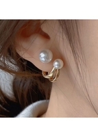 1 Pair Golden Metal Detail Pearl Earrings