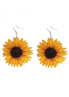 1 Pair Yellow Sunflower Design Wood Earrings