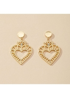 1.2 X 2.0 Inch Metal Heart Gold Earrings