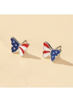 American Flag Print Metal Butterfly Design Earrings