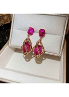 Artificial Zircon Design Hot Pink Earrings