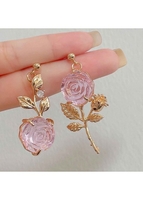 Asymmetrical Rose Rhinestone Design Pink Earrings