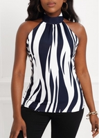 Bib Neck Printed Color Block T Shirt