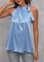 Bib Neck Tie Detail Blue Printed Tank Top