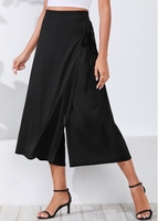 Black Chiffon High Waisted Tie Side Pants