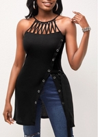 Black Cross Strap Side Slit Camisole Top