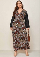 Black Firework Print Plus Size V Neck Dress