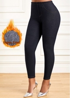 Black Mid Waisted Elastic Waist Plush Leggings