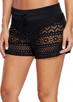 Black Pierced High Waist Swimwear Shorts