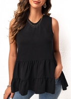 Black Round Neck Ruffle Hem Tank Top