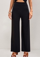 Black Straight Leg Elastic High Waisted Pants