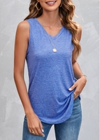 Blue Curved Hem V Neck Tank Top