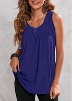 Blue Fold Round Neck Tank Top
