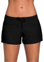 Bowknot Detail Black Side Slit Swim Shorts