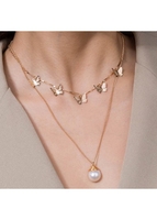 Butterfly Design Pearl Detail Layered Necklace Set