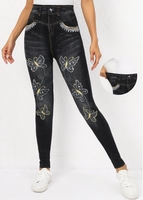 Butterfly Print Black High Waisted Elastic Waist Leggings