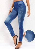 Butterfly Print Denim Blue High Waisted Leggings