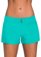Button Detail Cyan Mid Waist Swim Shorts