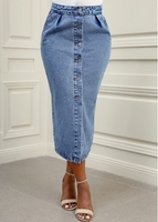 Button Up Double Side Blue Pockets Skirt