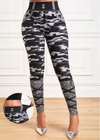 Camouflage Print Grey High Waisted Elastic Waist Leggings