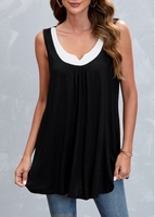 Contrast Black Shirred Design Tank Top