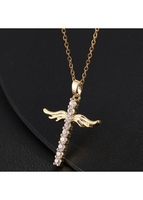 Cross Detail Gold Rhinestone Design Necklace