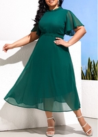 Cutout Back Butterfly Sleeve Plus Size Belted Dress