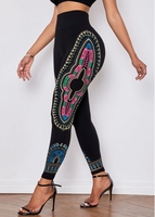 Dashiki Print Elastic Waist Skinny Pants